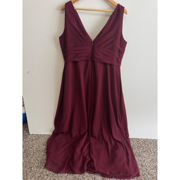 Azazie Burgundy Sleeveless V-Neck Ruffle Chiffon Bridesmaid Dress - Picture 3 of 8